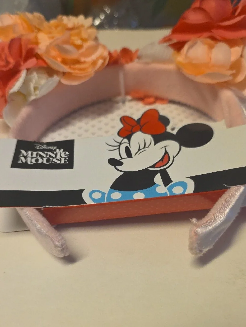 Disney Minnie Mouse Pink and Coral Floral Ear Headband